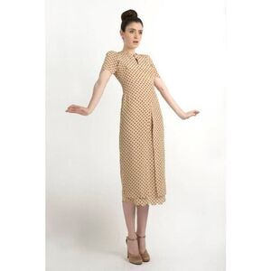 GIULIETTA New York Tan Polka Dot Silk Crepe Midi Dress Size IT 40 US 4 Small
